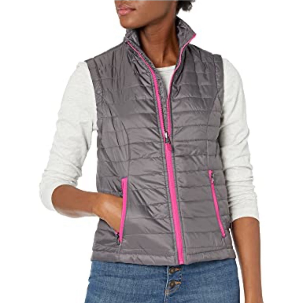 Charles River Women's Radius Quilted Vest Gray with Pink trim/lining size S